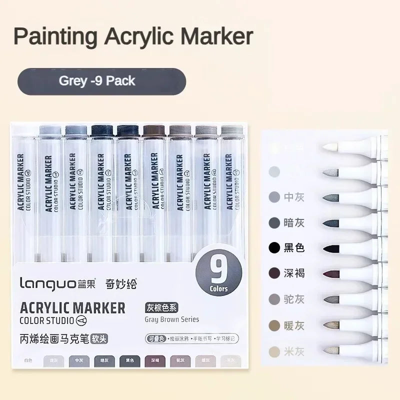 Languo 9/144 Colors Acrylic Paint Art Marker Pen DIY Painting Drawing Card Ceramic Stone Mug Glass Fabric Clothes Art Supplies