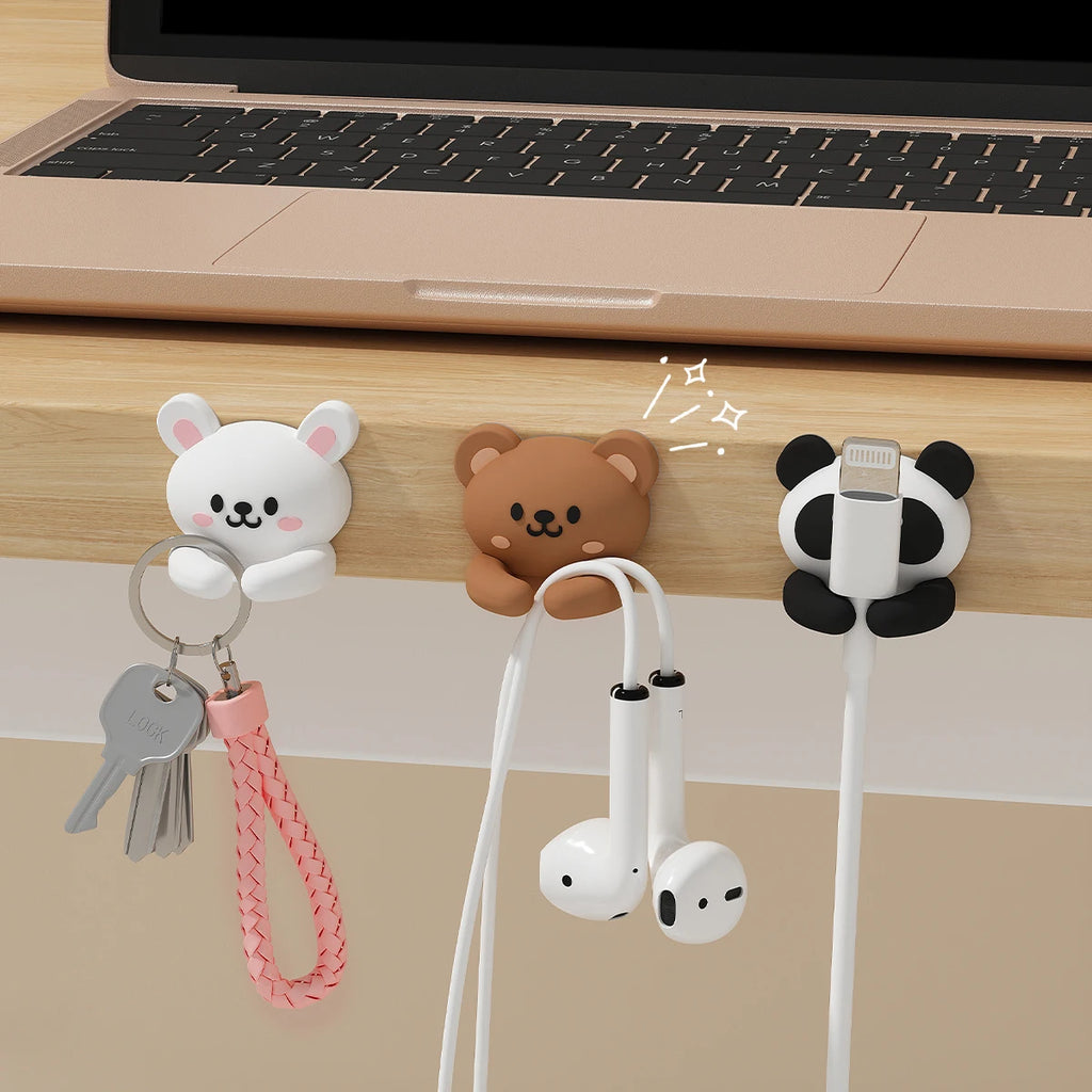 2/3pcs Cute Cartoon Desktop Cable Organizer Managers Self-Adhesive Winder Wire Cord Management Earphone Data Cable Clips Holder