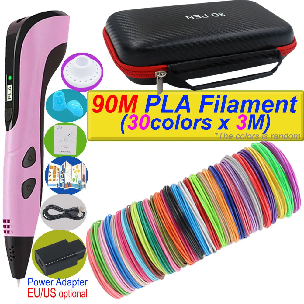 2026 New 3D Printing Pen DIY Three-dimensional Painting Children Toys With LCD Screen Power Adapter 200M PLA Filament Toys Gift