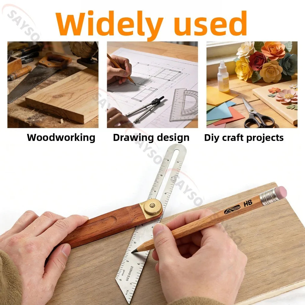 9Inch Adjustable Angle Rulers Gauges Tri Square Sliding T-Bevel with Wooden Handle Ruler Gauge Protractors Carpentry Tools