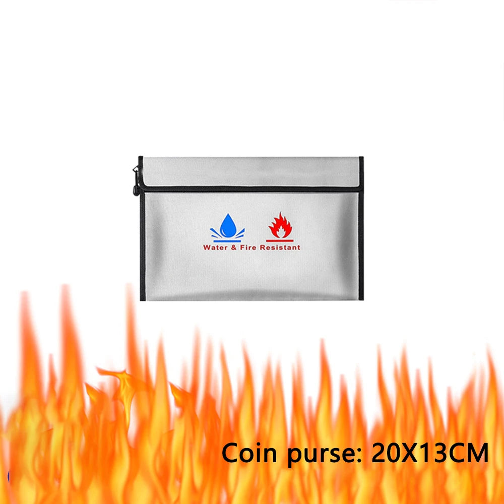 Fireproof & Waterproof Bag, File Storage Bag with Zipper Reusable Pouch for Certificates, Money, Cards (Black, Silver)