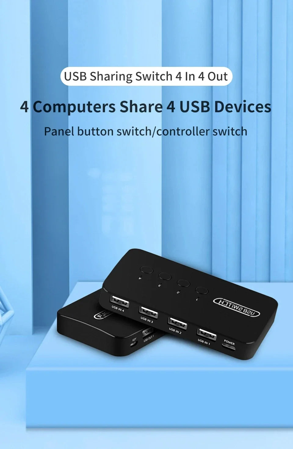 USB KVM Switch Adapter 2 Input 4 Output USB Switch KVM Switcher Printer Sharer For Computer Keyboard Mouse Sharer Controller