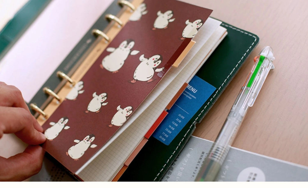 Retro Bookmarks Index Pages 6pcs A5/A6/A7/M5 6-Holes Binder Index Divider Cartoon Multicolor Loose-Leaf Notebook Classification