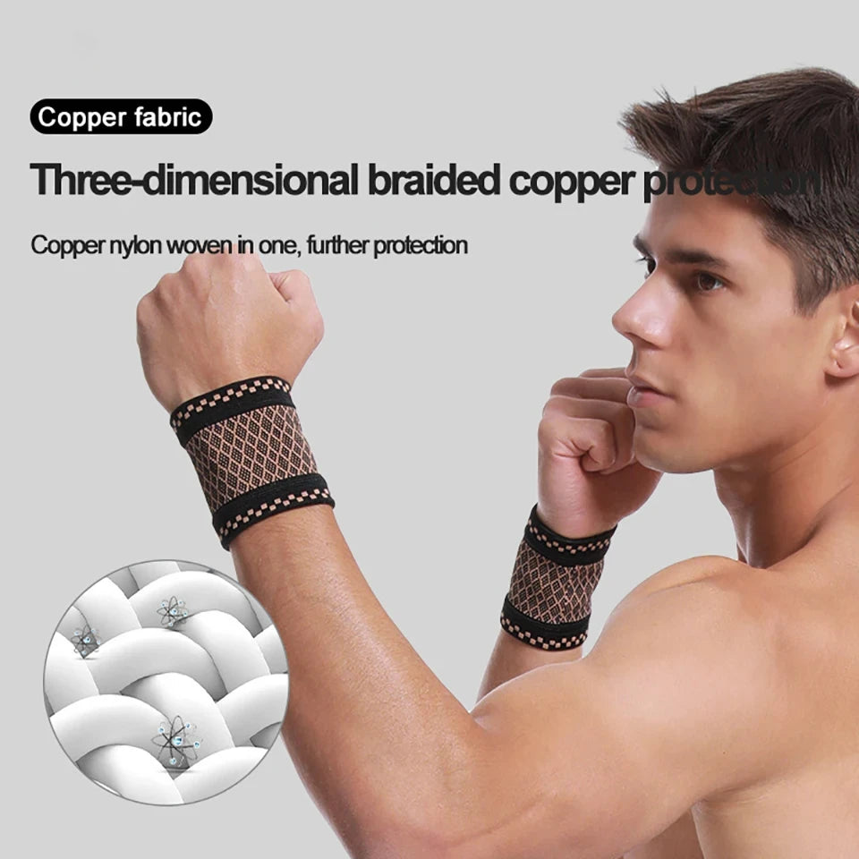 1Pair Copper Fiber Sports Wrist Support Sweat-Absorbent Breathable Knitted Nylon Wrist Brace Outdoor Sports Badminton Men Women