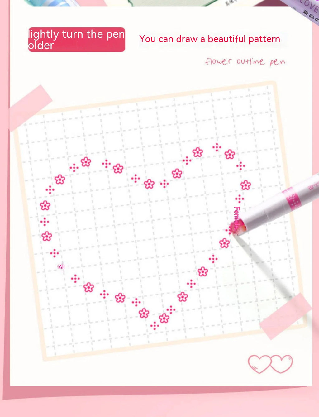 Kawaii Flowers Line Shaped Highlighter Pens, Roller Tip, Curve Liner, Marker for Writing, Journaling,Drawing Stationery, 6Pc Set