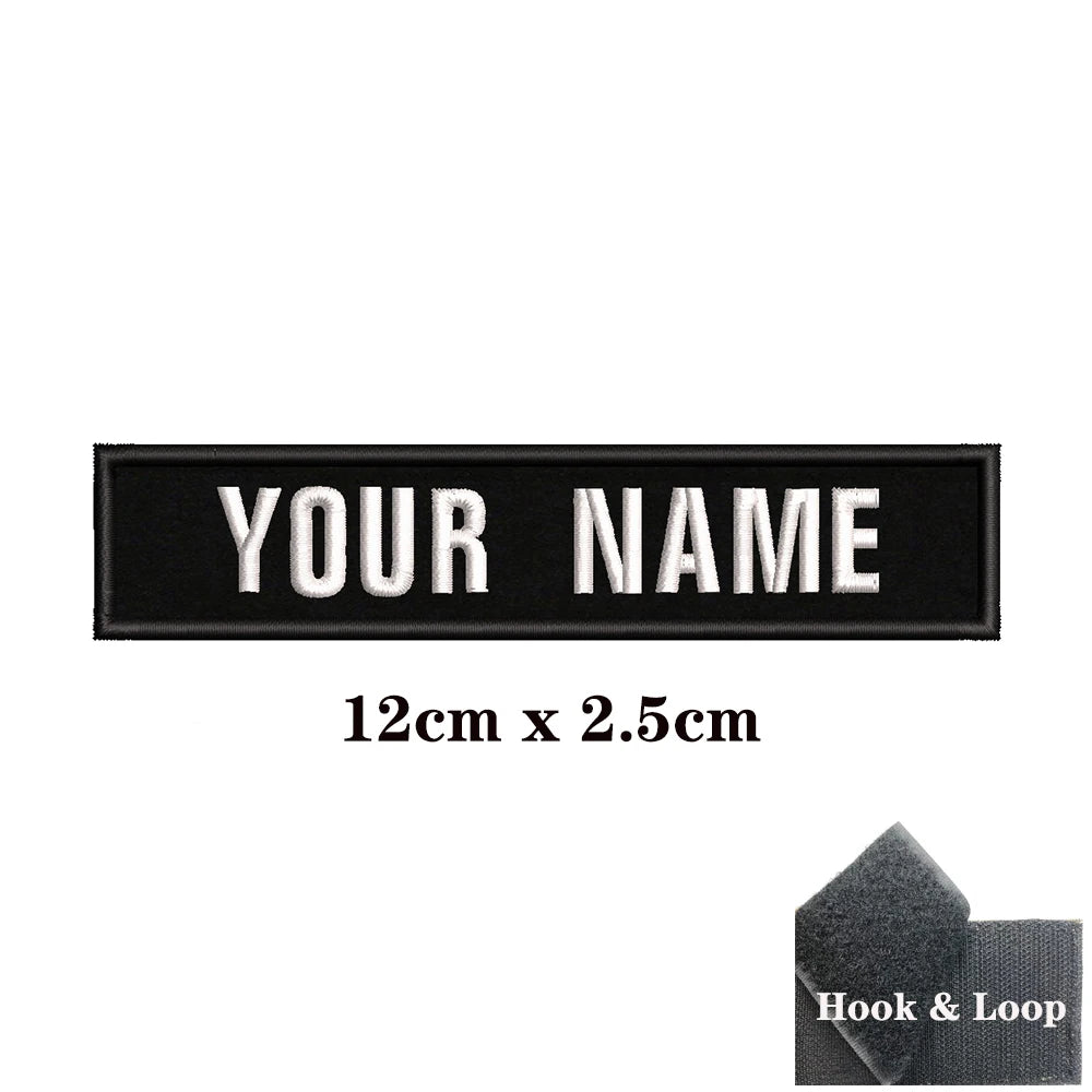 1PC Custom Name Embroidery Patch Stripes Badge Iron On Or Hook Loop 10X2.5CM,8X5CM,10X4CM, 8X2.5CM,12X2.5CM,15X5CM,20X7CM,black