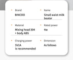 Bincoo-Electric Coffee Milk Maker, Handheld Household Mixer, Adjustable Double-Headed Gear