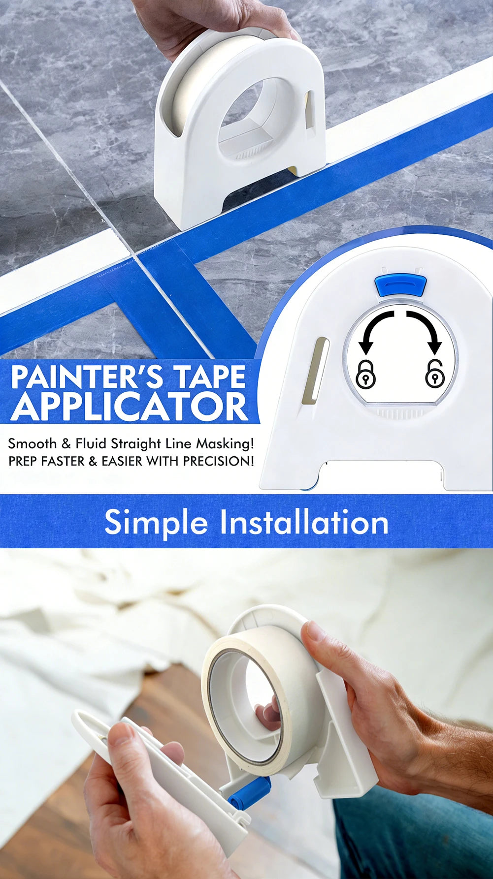 Painters Tape Applicator Windows Door Frame Trim Masking Tape Dispenser for Construction Site Grout Sealing Home Renovation Tool