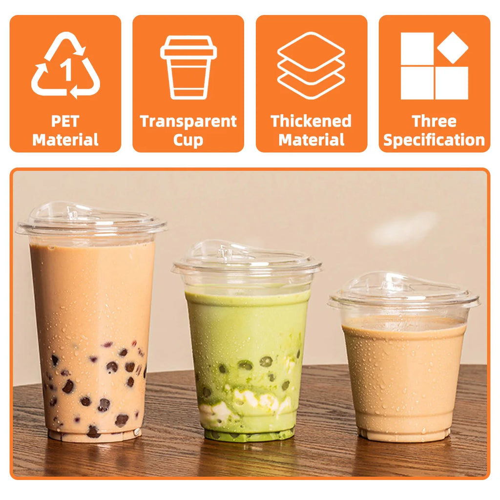 Disposable Direct Drinking Cup Transparent Plastic Cup With Lid And Sticker Leak Proof Design Suitable For Cold Drink Cups 10PCS
