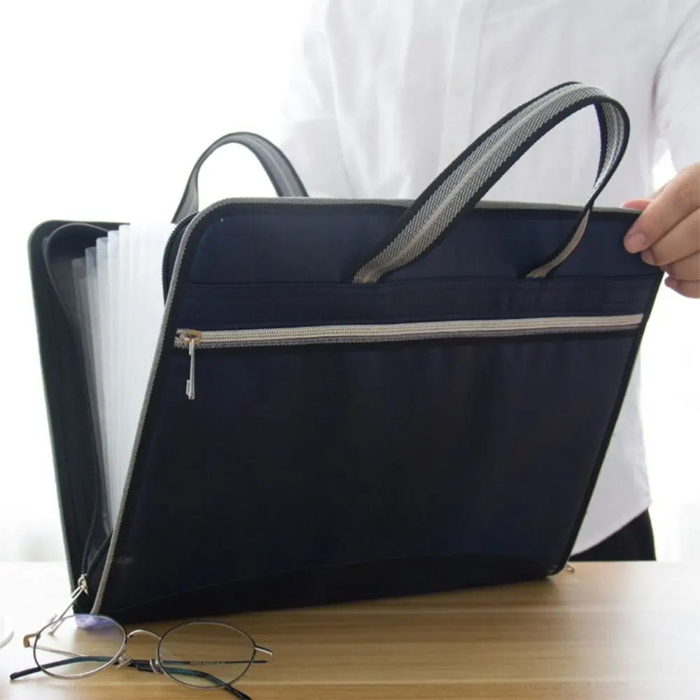 Versatile Canvas A4 Documents File Bag Large Capacity Double Zipper Accordion Folder 12-Layer Business Briefcase