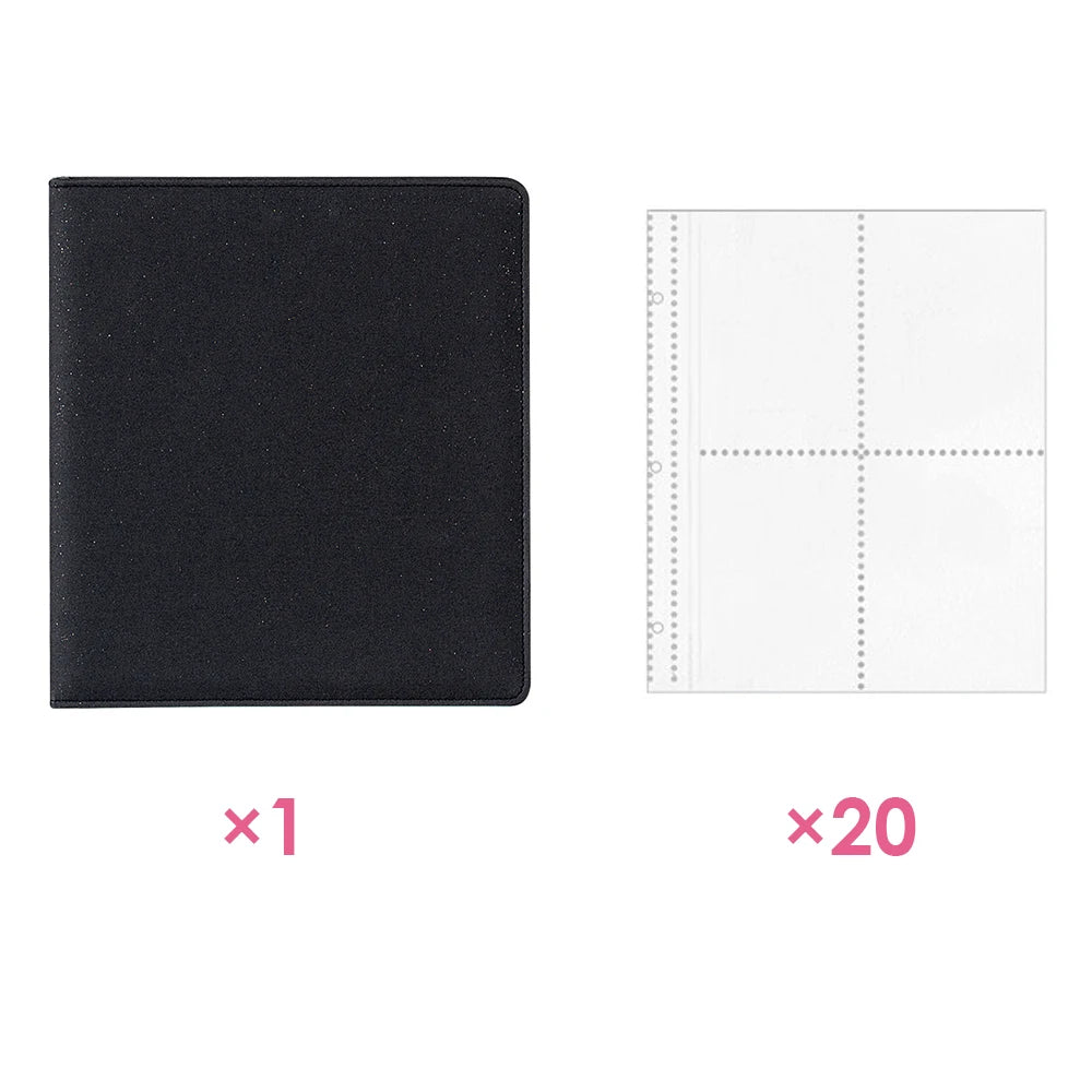 PLRBOK A5 Glitter Leather Photo Cards Album 3 Rings 7.6×9.8mm Kawaii Cute Binder Photocard 20 Sheets 4 Pockets Sleeves 80 Photos
