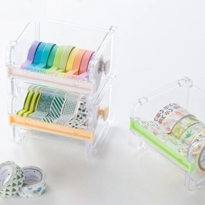 Stackable Tape Dispenser Transparent Design Tape Holder Creative Washi Tape Cutter Stationery School Supplies Office Supplies