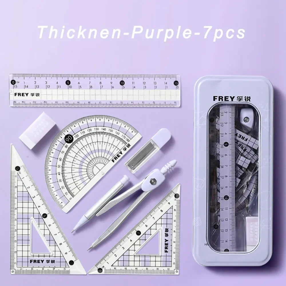 New 7Pcs/Set Professional Back to School Mathematical Rulers Set Compass Ruler Multi-function Drawing Tools Students Stationery