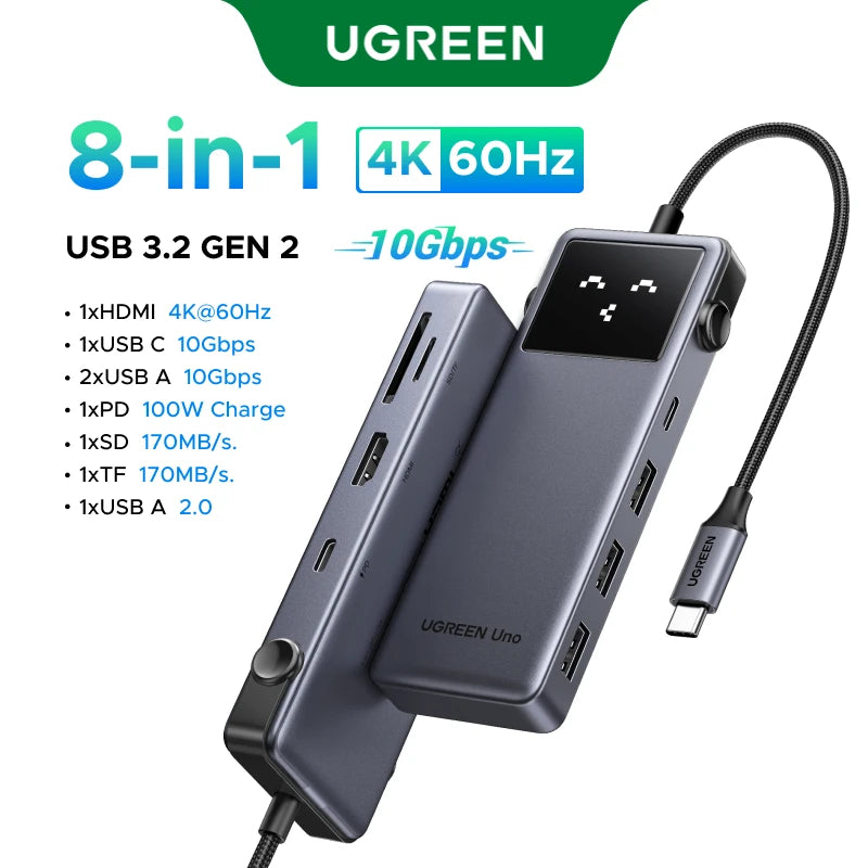 UGREEN Uno USB C HUB 6-in-1 4K60Hz PD100W 10Gbps USB3.2 Splitter Adapter for Laptop Macbook Pro Air USB Expander Docking Station