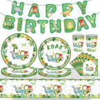 Cartoon Dinosaur Birthday Disposable Tableware Paper Plates Cups Napkin Tablecloth Dinosaur Roar Theme Birthday Party Decoration