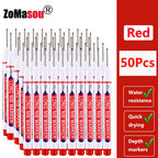 1-90Pcs Waterproof White Long Head Markers Pen 2cm Woodworking Deep Hole Marker Pens Metal Carpenter Black/Red/Blue/Green Ink