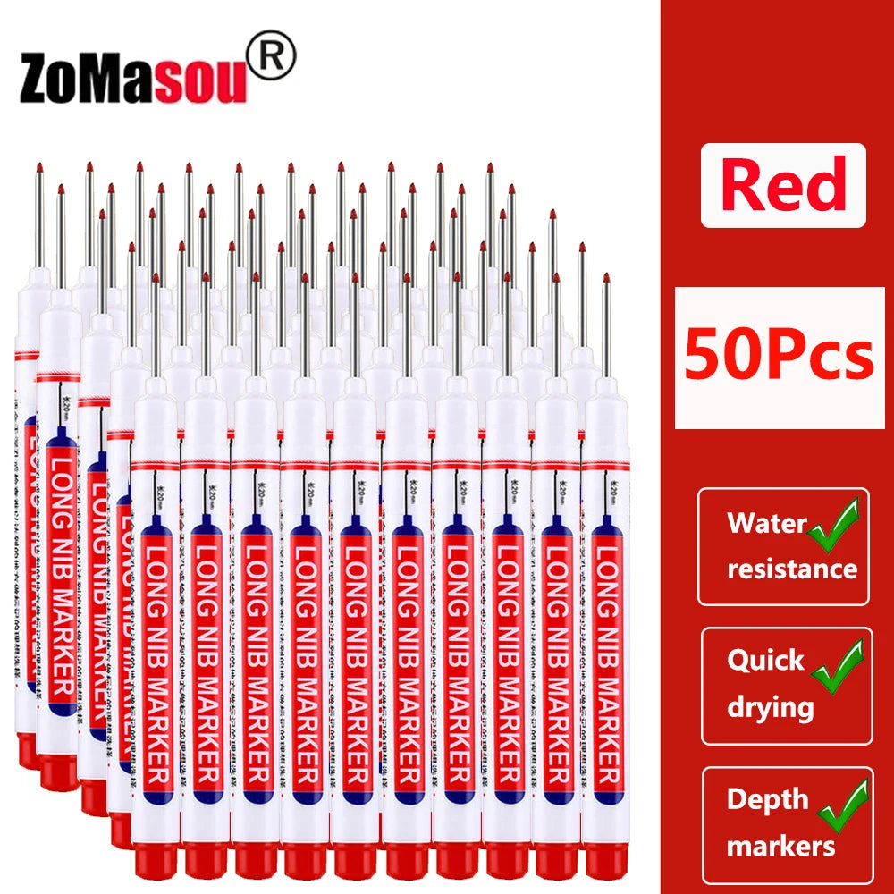 1-90Pcs Waterproof White Long Head Markers Pen 2cm Woodworking Deep Hole Marker Pens Metal Carpenter Black/Red/Blue/Green Ink