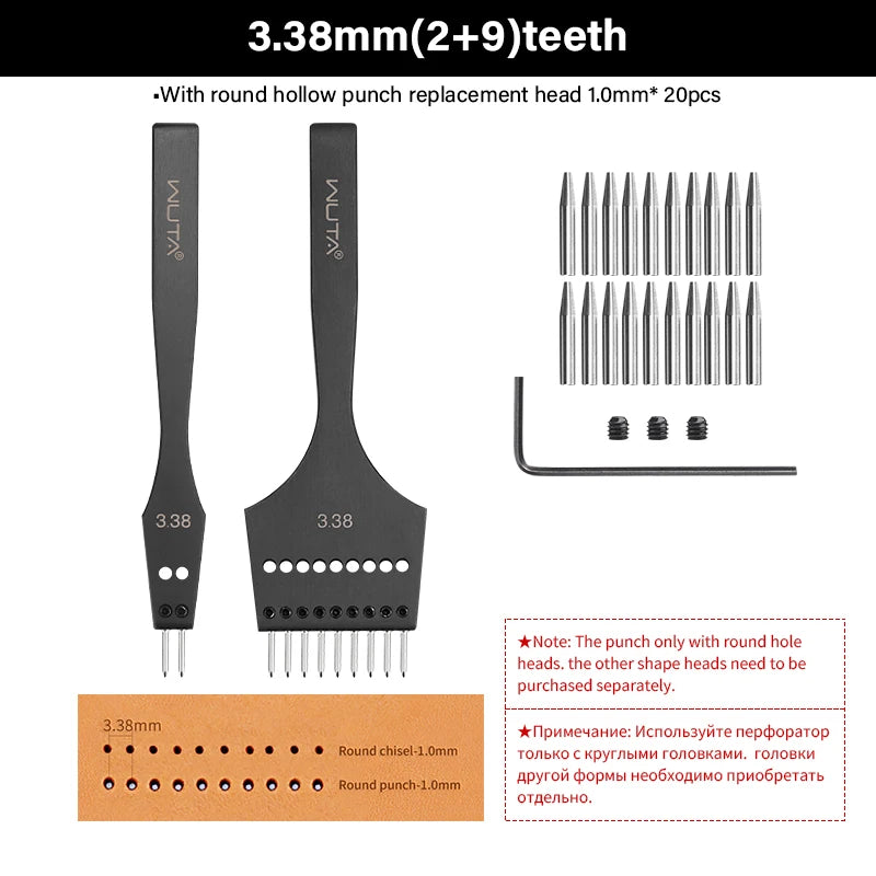 WUTA 3G Leather Punches Head Replaceable Pricking Iron Removable Diamond Olive Round Hole French Style Chisel DIY Craft Tools