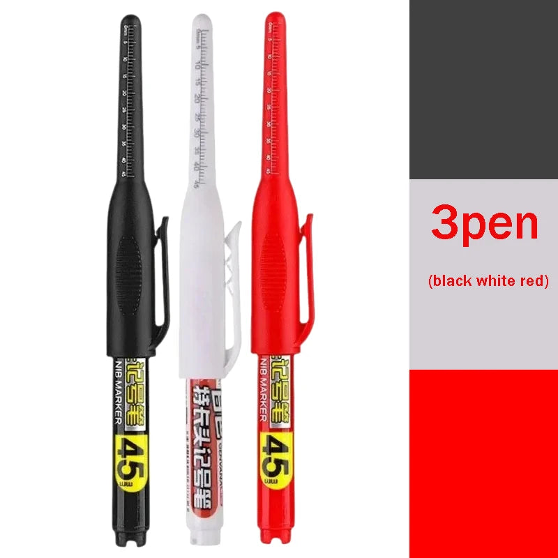 1-12 PCS 45mm Tip Waterproof Long Head Marker Pen Quick-Dry Ink for Woodworking Construction, Deep Hole White Black Red Blue