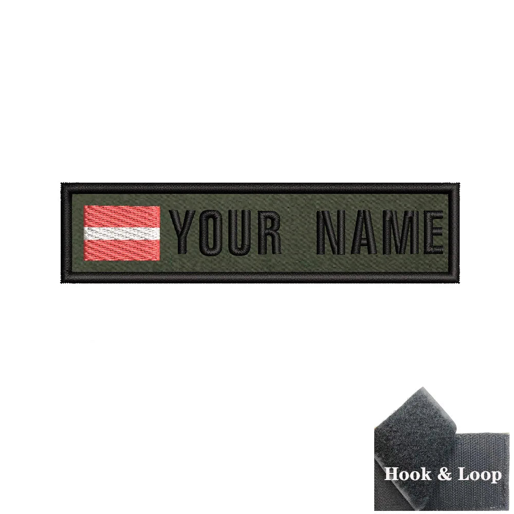 1PC 10cmX2.5cm Custom Name Flag Patch Stripes Badge Iron On Or Hook Loop Estonia Austria Bulgaria Hungary Romanian Ireland green