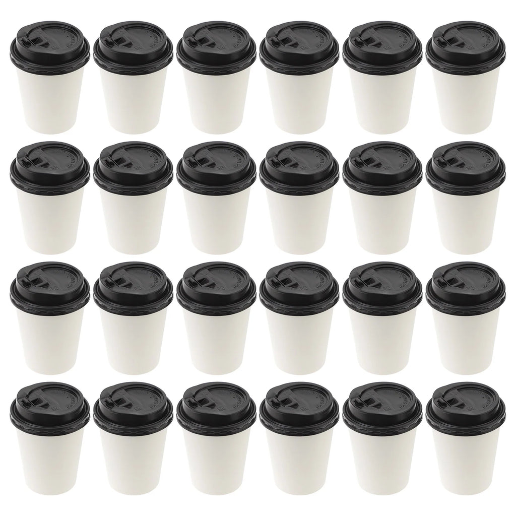 50pcs Disposable Coffee Cups Insulation Takeaway Double-Layer European Style Simplicity Paper Cup With Lid (8/12oz, 280/350ml)