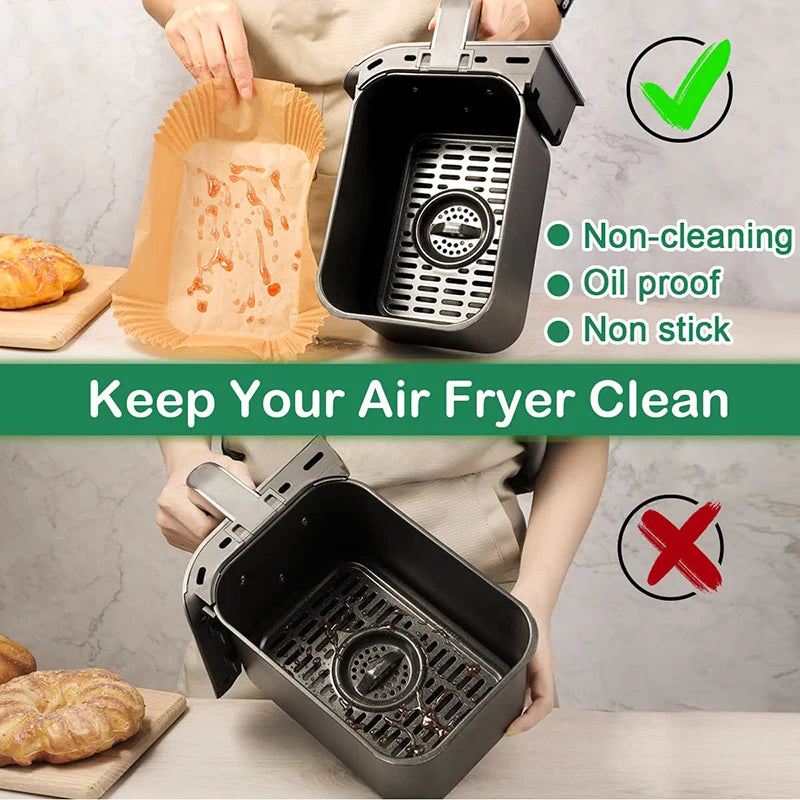 Large Rectangle Air Fryer Disposable Paper Liner 31 cm Nonstick Airfryer Parchment Special Baking Paper for 3-9QT Cooking Basket