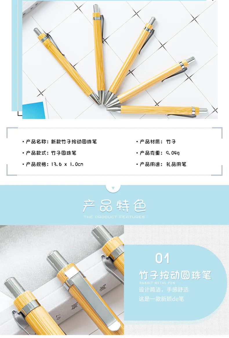 30Pcs Bamboo Wood Ballpoint Pen 1.0mm Tip Office School Wrting Stationery Business Signature Ball Pens Bamboo Pen