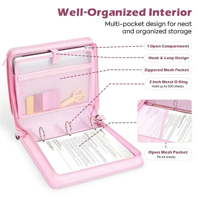 Zipper Binder,2 Inch 3 Ring Multi-Pocket, 500 Sheet Capacity 5 Tab Expanding File Folder, Zipper Bag Included-AU41