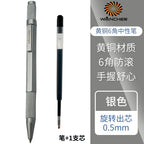 WANCHER Ballpoint Pen Original Hexagon Brass Metal Rotary Black 0.5mm Refill Replaceable W1558 Office School Stationery