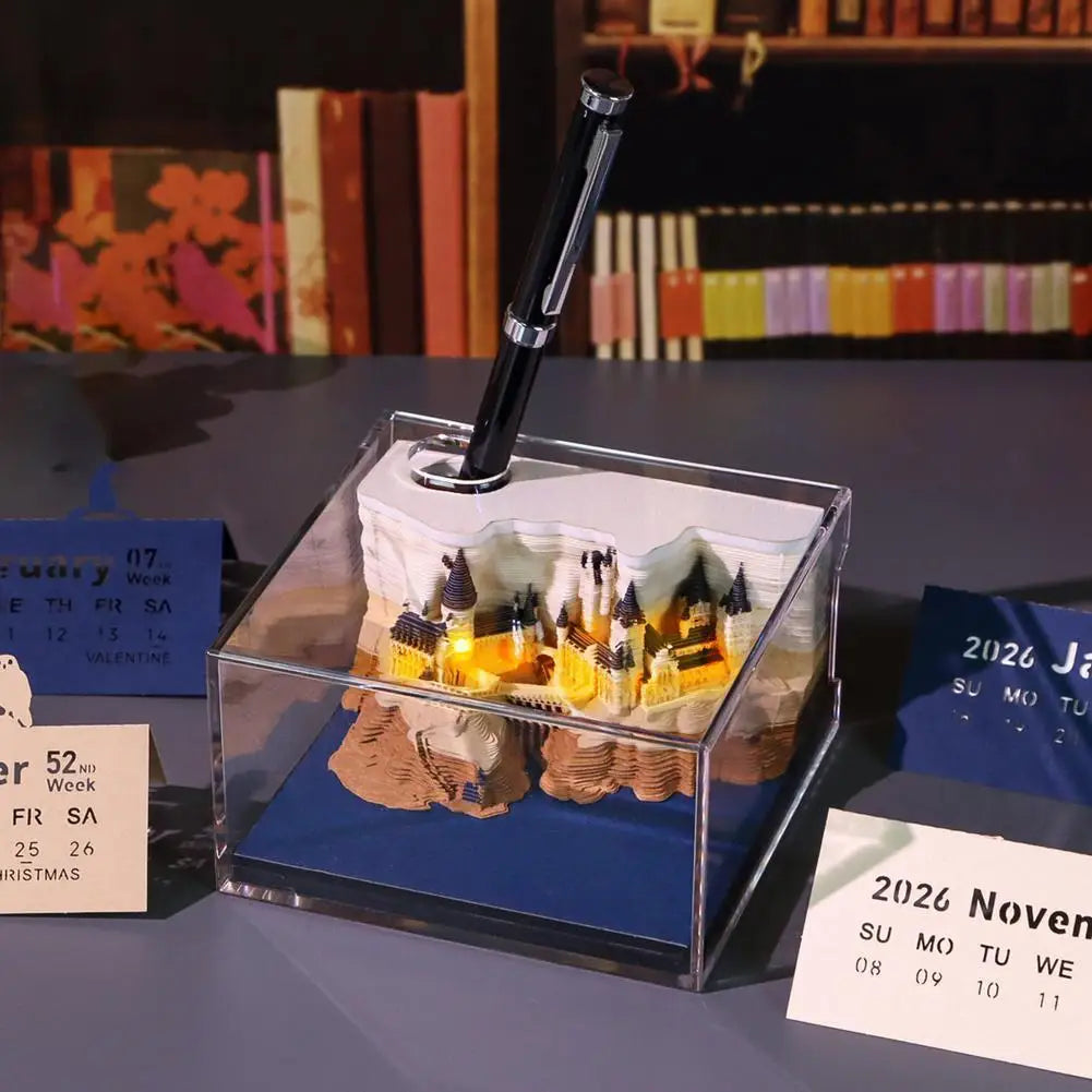 Mystical 3D Desk Calendar Pop-Up Castle Monthly Planner 2025 Yearly Organizer Sticky Notes to do list Office/Home Desk Decor