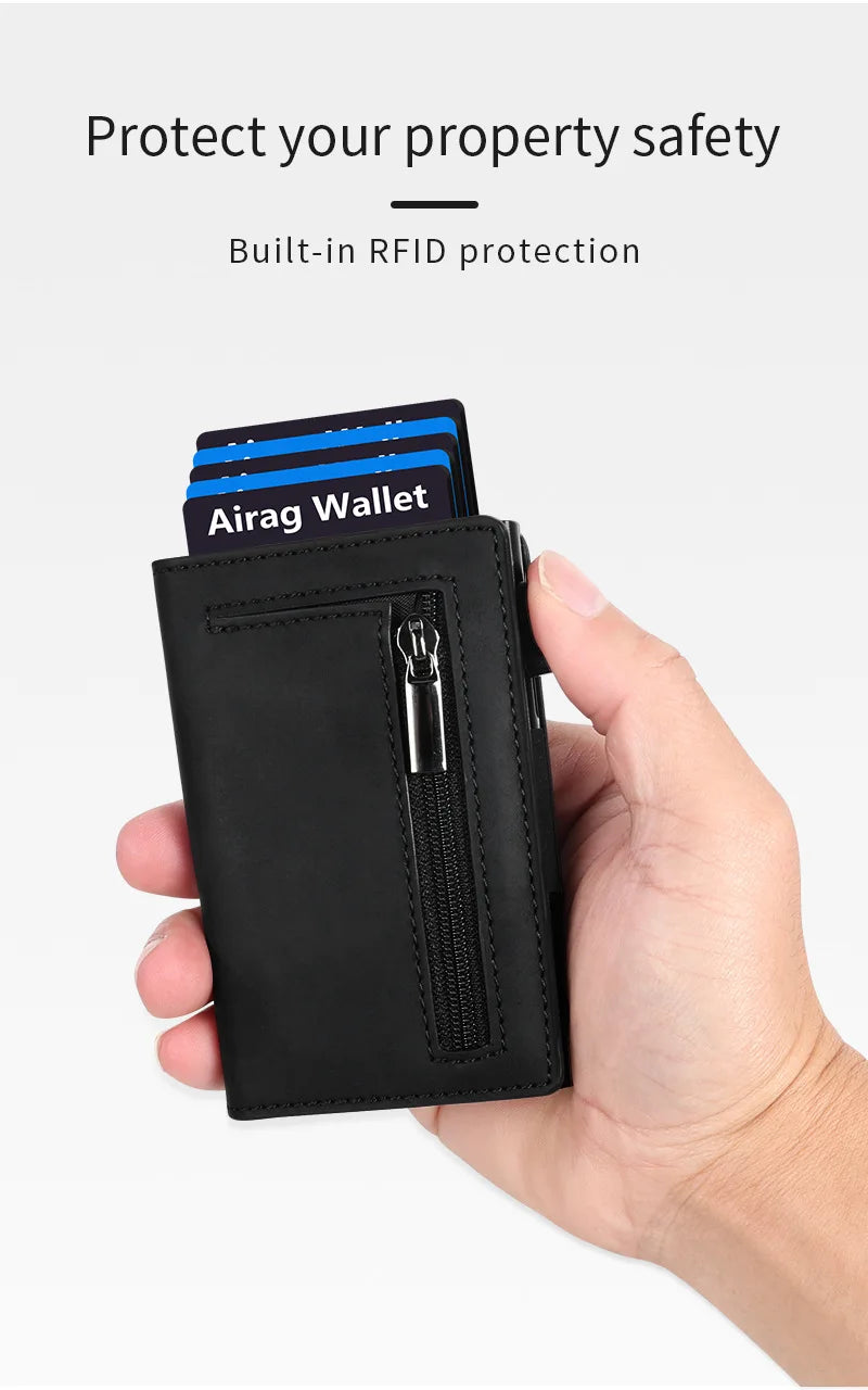 RFID Blocking Pop-up Minimalist Wallet for Men, Luxury Magnetic Leather Credit Card Holder, Unisex Slim Bank Cardholder Purse