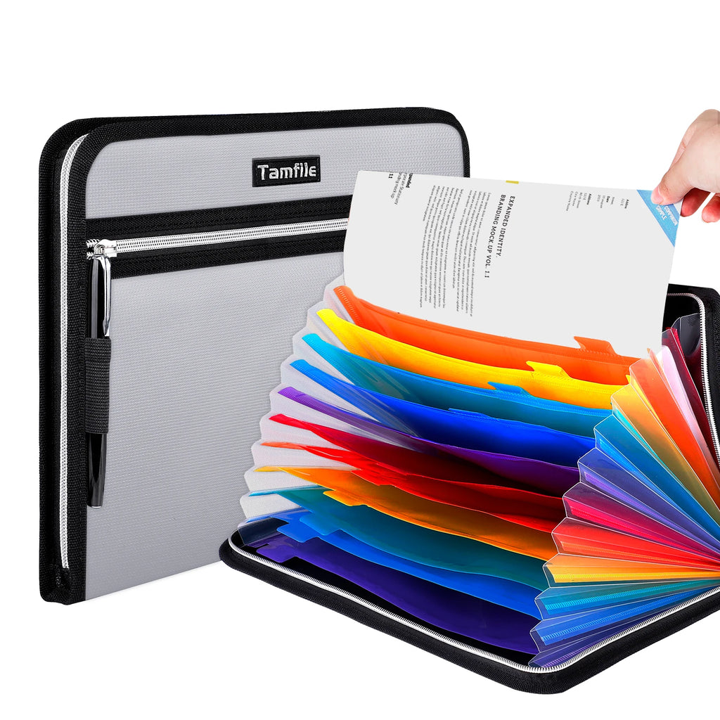 Fire Safe Water Resistant Accordion File Pocket Folder Expandable Filing Folder with 12-Page Organ Folder, A4 Size, 2 Zippers
