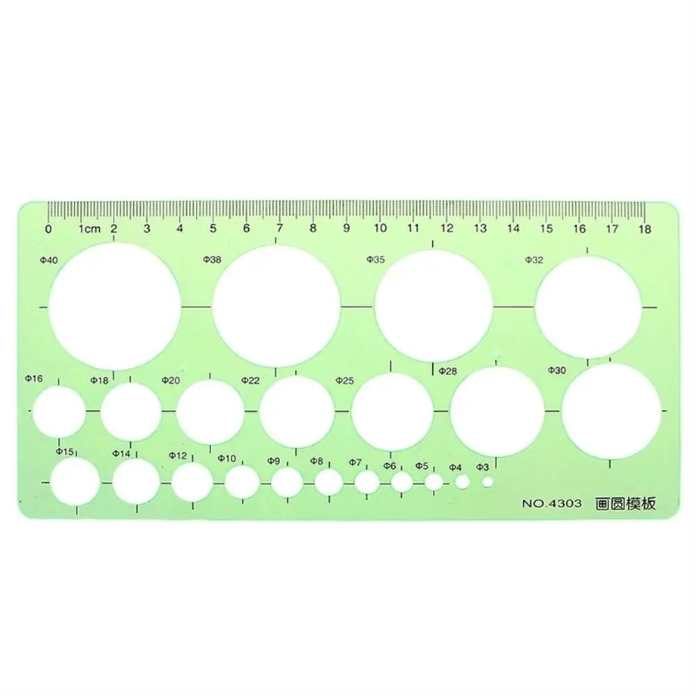 17 Styles Rulers Green Plastic Circles Geometric Template Ruler Stencil Measuring Tool Stationery Students Drawing Curve Ruler