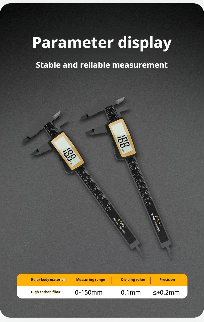 New Carbon Fiber Full Screen Electronic Digital Display Vernier Calipers High Precision 0-150mm Calipers Measure Tool With Boxed