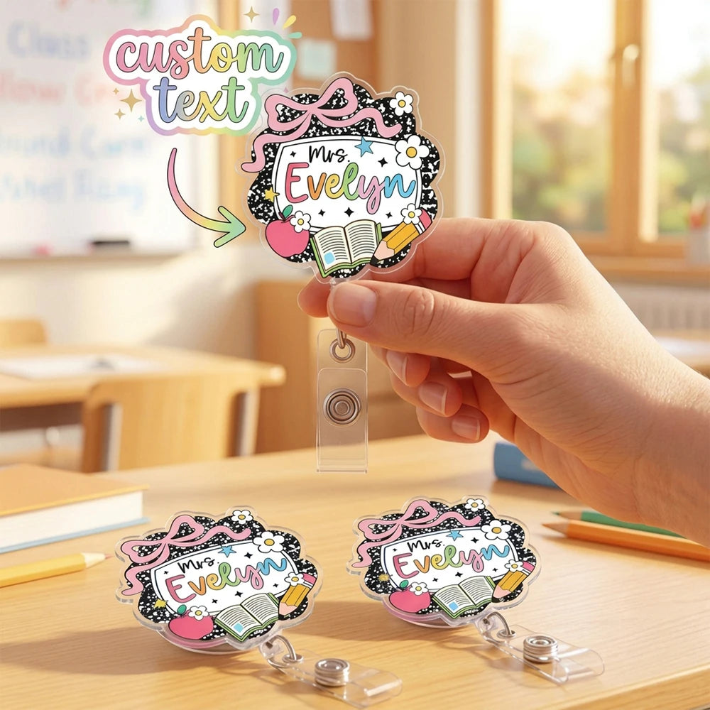 Personalized Custom Name Teacher Badge Reel,Acrylic Retractable ID Badge Holder,Back To School Gift,Educator Staff Accessory