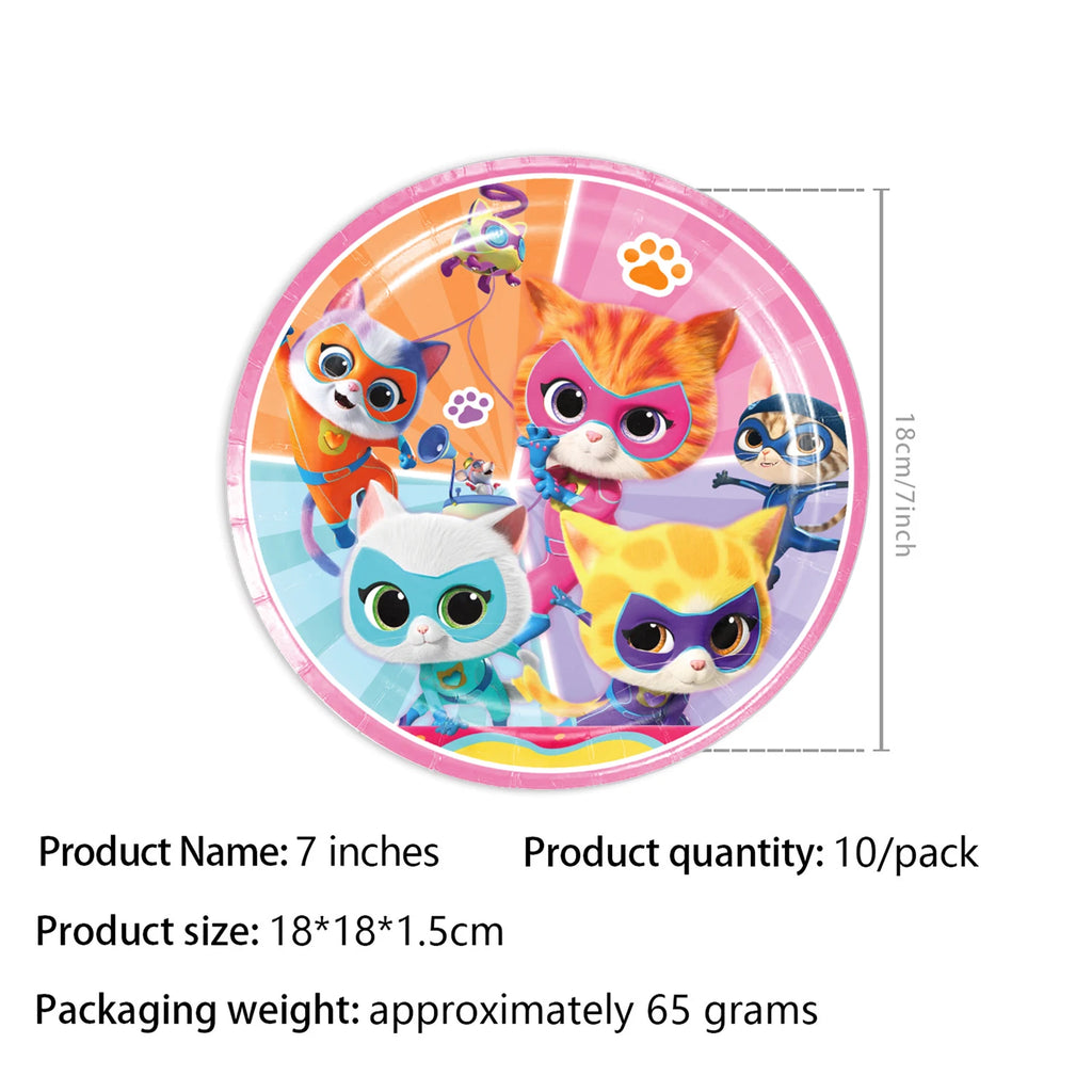 Superkitties Happy Birthday Party Decor Paw Meow Cat Super Kitties Tableware Tablecloth Plate Cup Gift Set Kid Party Supplie Toy