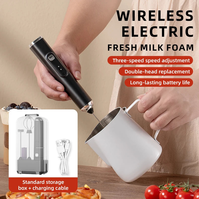 2026 New Electric Milk Frother Egg Beater Wireless Type-C Charging 3 Speeds Mini Handheld Foam Maker Coffee Whisk Cooking Tools