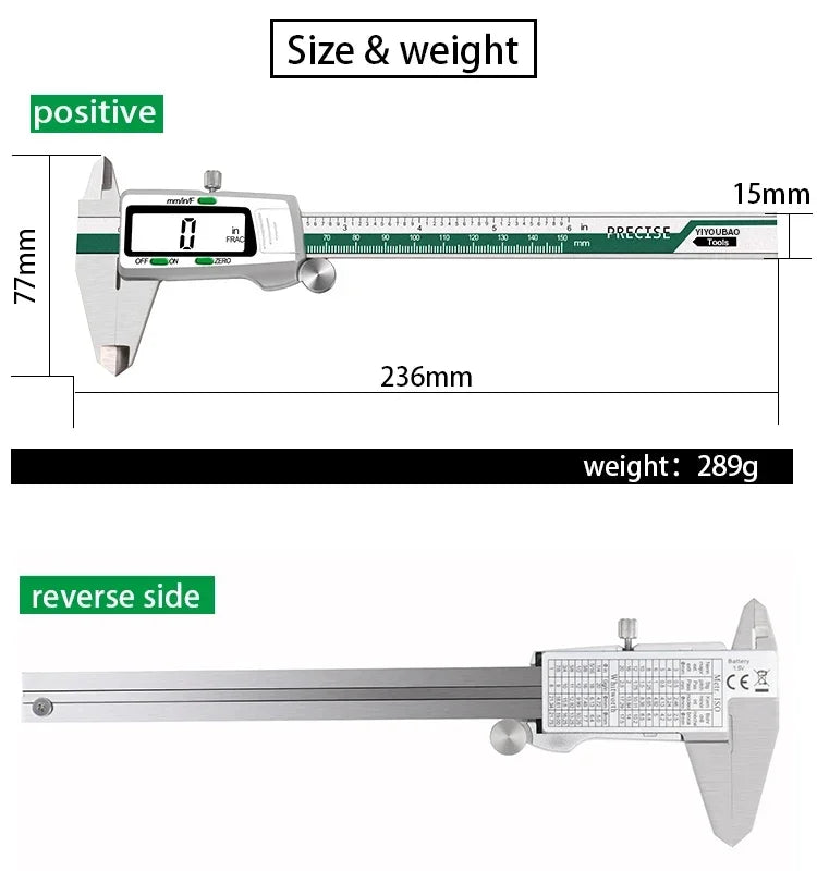 ET50 150mm Digital Caliper Stainless Steel Fraction / MM / Inch 0.01mm High Precision for Mechanical Components Measure