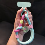 Cute 3D Flowers Adjustable Phone Lanyard Wrist Strap 2-in-1 Short Hand Rope Woven Stylish Mobile Accessory for Men and Women