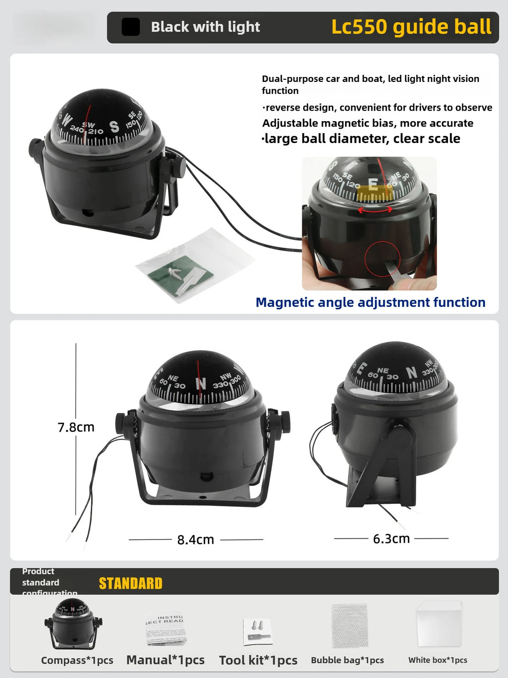 High Precision LED Light Pivoting Compass Navigation Electronic Compass For Marine Boat Car
