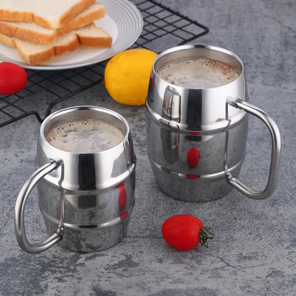 Double steel beer cup creative 304 stainless steel draft beer milk cup coffee milk tea cup children's drinking cup with handle