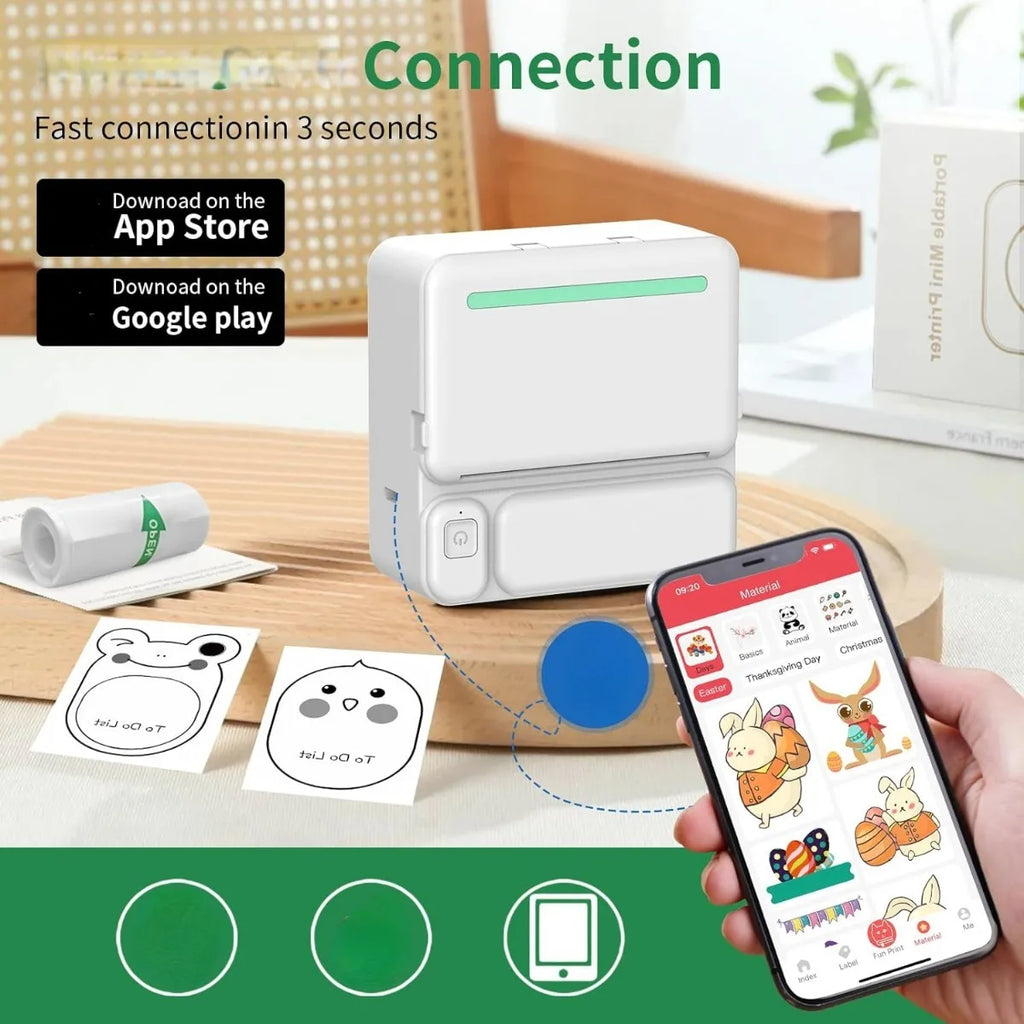 Sticker Printer, Fun Print Pod Mini Bluetooth Portabel Sticker Maker with 3 Rolls Paper, Print Pods Mini Printer