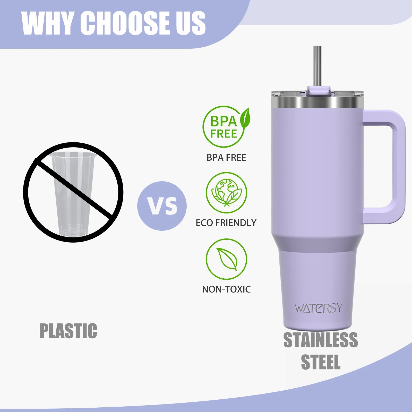 WATERSY Large Capacity 30/40oz Stainless Steel Tumbler with Handle And Straw Double Vacuum Insulated Thermal Coffee Mug