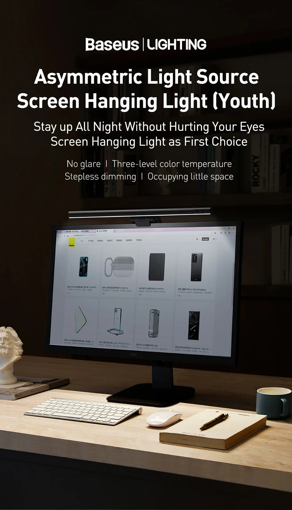 Baseus LED Desk Lamp Screen Light PC Computer Laptop Hanging LED Bar Light Table Lamp LCD Monitor Lamp Study Reading USB Light