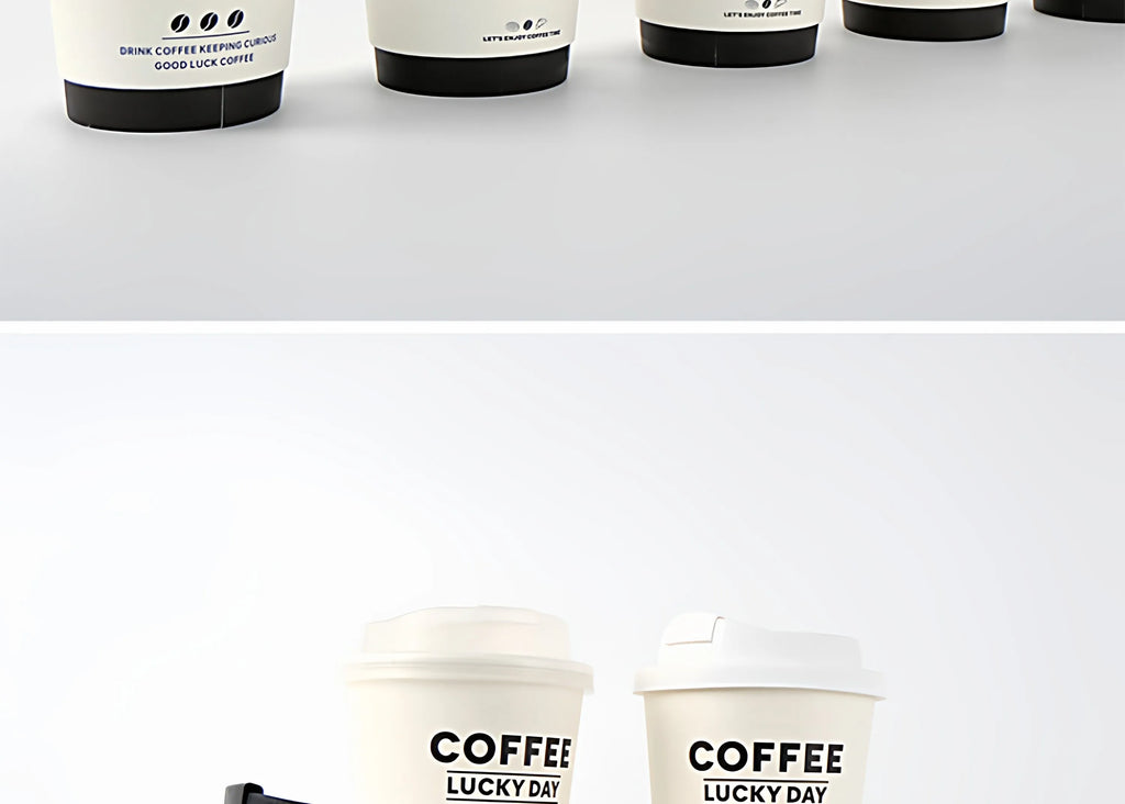 50pcs Thick Double-layer Coffee Paper Cup Disposable 90mm Caliber Hot Drink Leak Proof with Lid Shop Takeaway Paper Cups