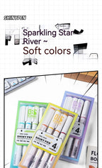4PCS Sparkling Pink Highlighter Star River Handwritten Pen with High Appearance Value Key Classroom Note Marking Colored Pen