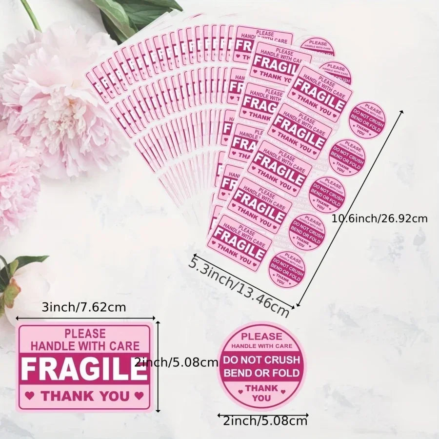 100 Pcs Fragile Stickers for Shipping - No Fold, No Fall Off - Waterproof Packaging Labels for Mailing & Boxes