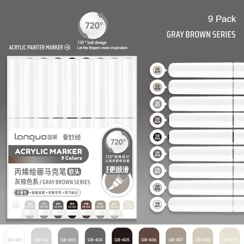 LANGUO 240/9 Colors Acrylic Color Markers Direct Liquid Paint Marker Pen DIY Drawing with Storage Box School Supplies Stationery