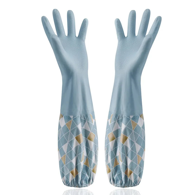 Waterproof Rubber Latex Velvet Gloves, Durable, Cleaning, Washing Clothes, Household, Kitchen, Winter