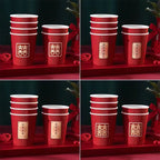 40/60 Pcs Chinese Style Wedding Red Cup Disposable Thicken Chinese Red Wedding Banquet Paper Cup Party Decor Supplies